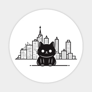 Cat Cityscape Furry Cute Vector Graphic Magnet